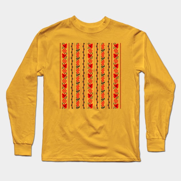 Ethno Ukrainian Pattern - Grape Guelder rose Oak - Symbol Long Sleeve T-Shirt by GrandTartaria